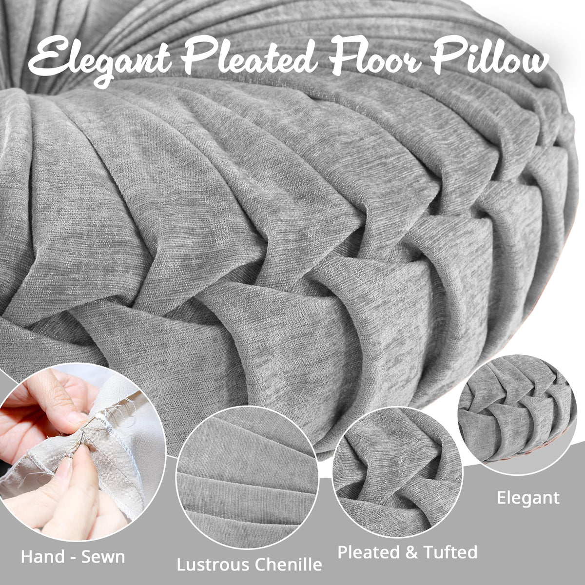 Round Chenille Tufted Floor Pillow Dia 22"x6" Grey (Round Grey / Dia 22" x 6"H)