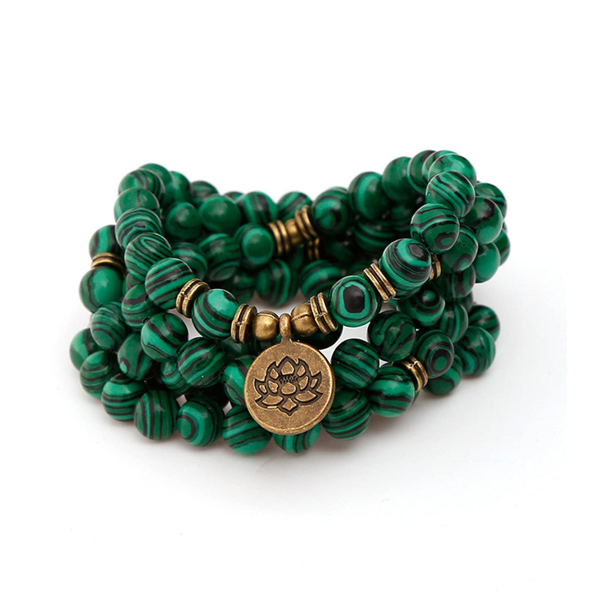 Mala Bead Strand Bracelet (Green Malachite)
