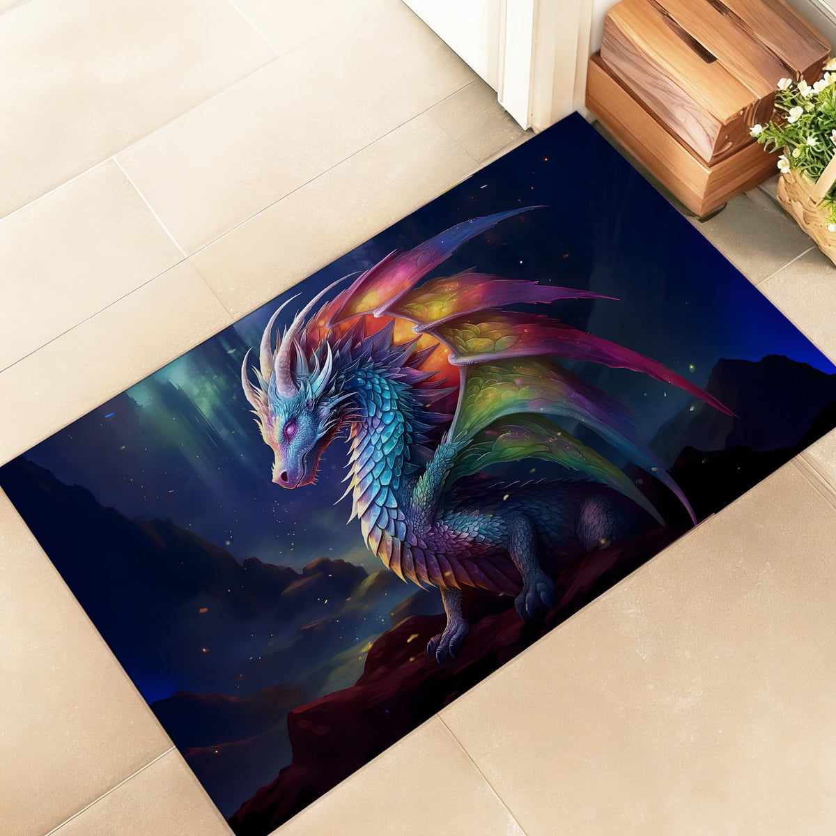 Majestic Rainbow Dragon Indoor Door Mat (Dragon 02)