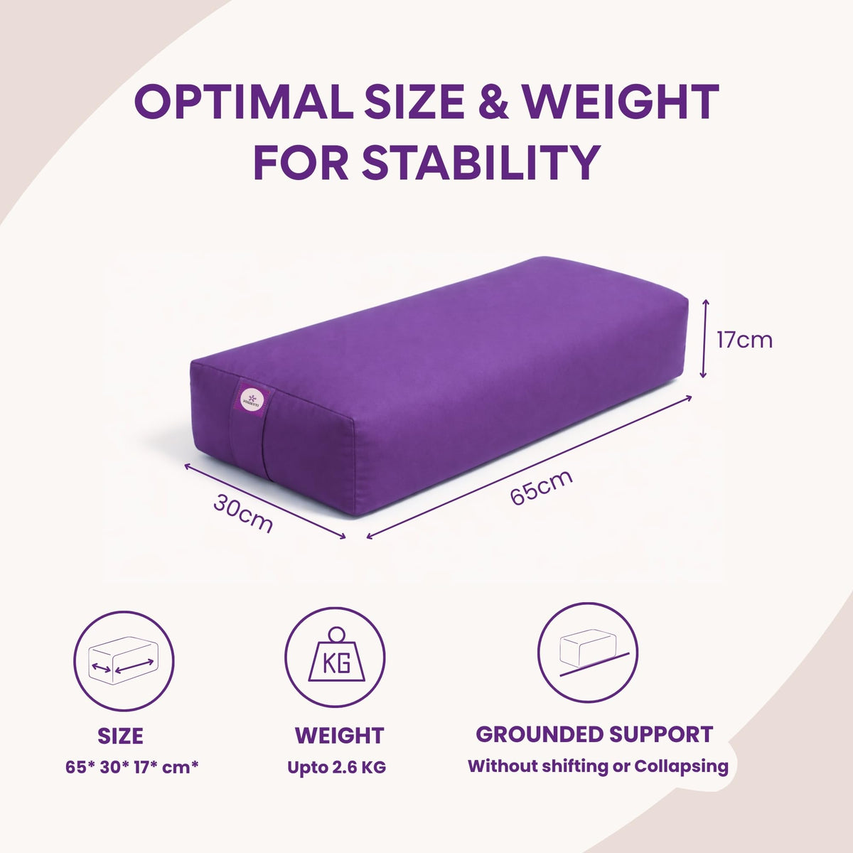Rectangular Yoga Bolster Cushion for Meditation & Restorative Yoga (Purple)