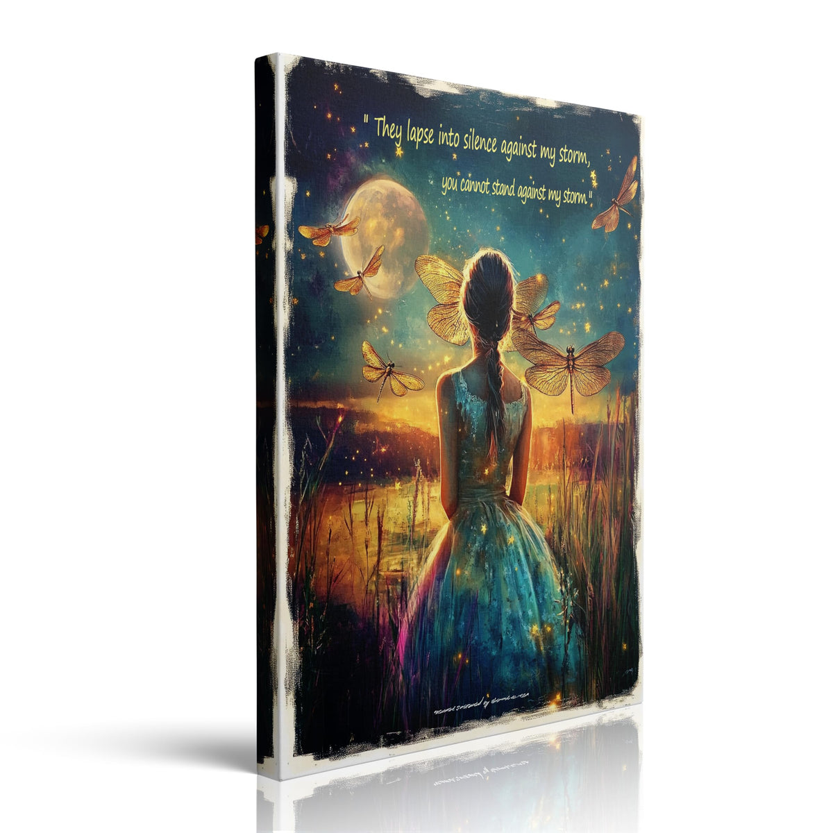 Framed Moon Girl Wall Art Dragonfly Canvas Inspirational Decor 12x16 Inches (Moon Girl / 16"L x 12"W)