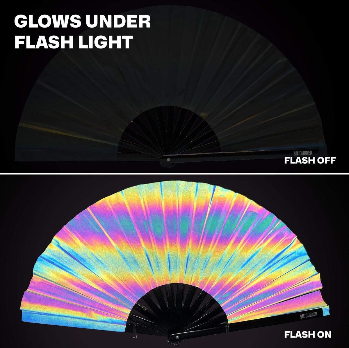 SoJourner Folding Rave Fan (Reflective Rainbow)