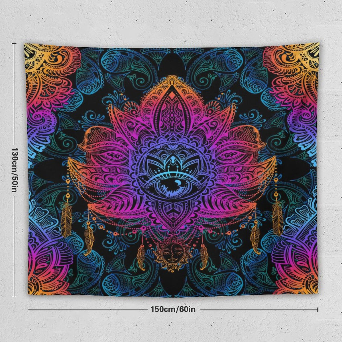 Mandala Boho Tapestry Wall Hanging Colorful Floral Bohemian Tapestries Home Decor for Living Room Bedroom Apartment Farmhouse Dorm 50"x60" (50"L x 60"W / Mandala-2)