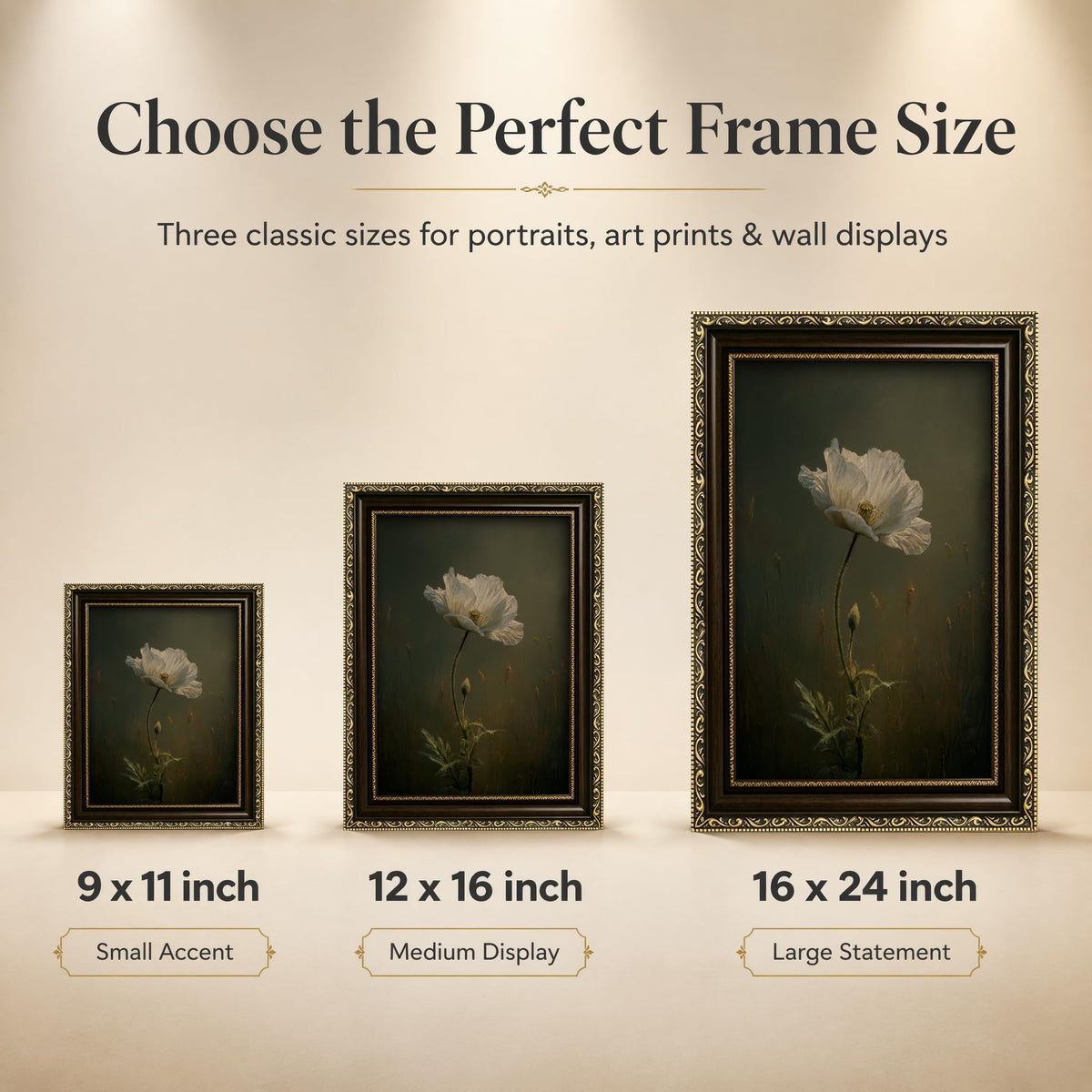 Vintage Poppy Flower Framed Wall Art White Floral Wall Decor (White poppy / 11"L x9"W)