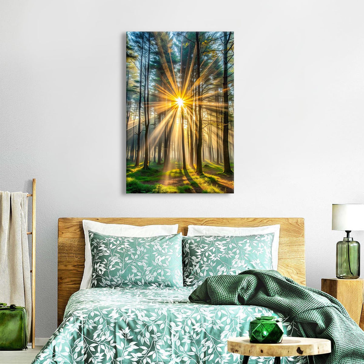 Green Forest Canvas Wall Art Sunshine Forest Pictures Wall Decor Nature Woodland Morning Scenic Painting Poster Tropical Pine Trees Prints Artwork for Walls Bedroom Office Decorations 32x48 (32"L x 48"W / Fall07)