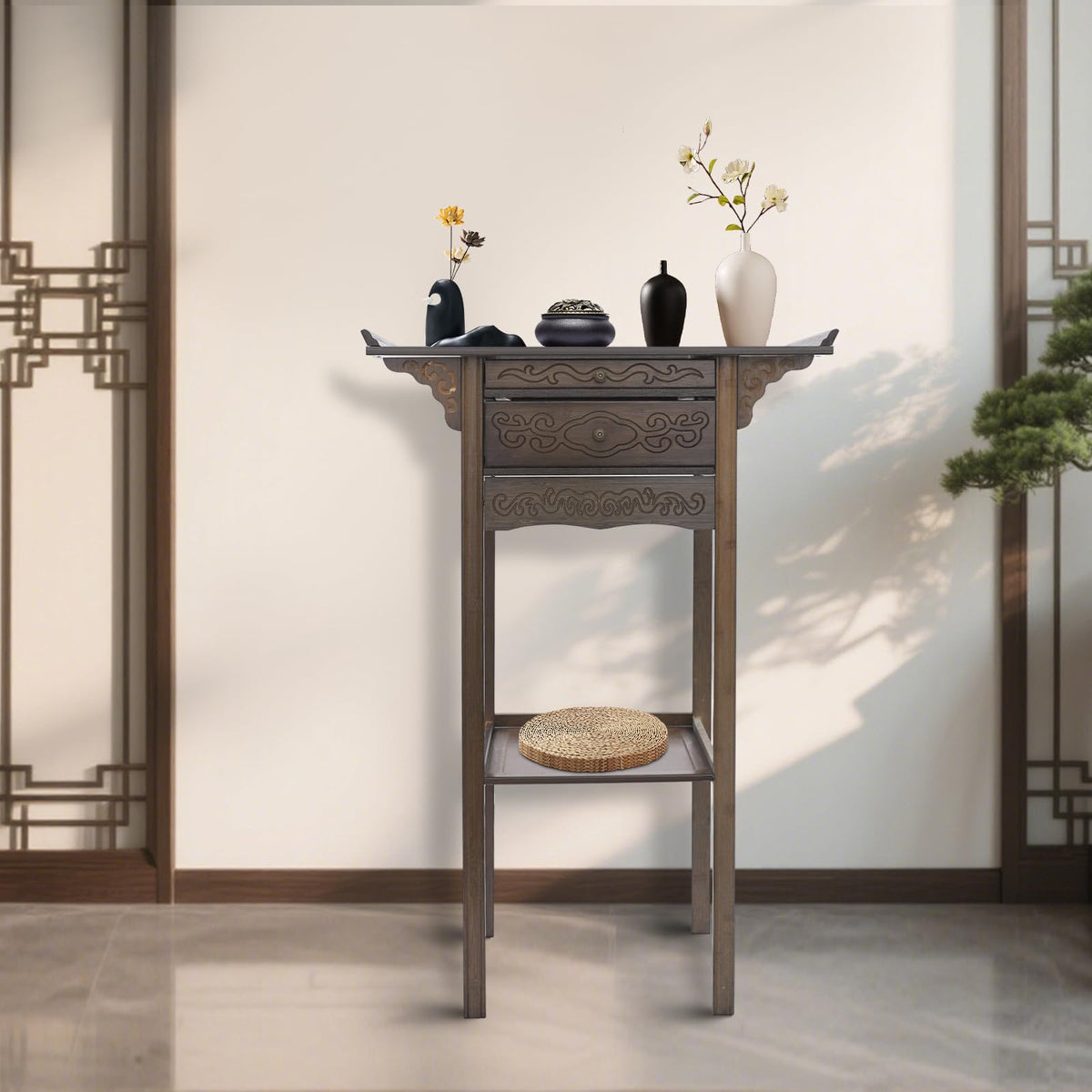Bamboo Altar Table with Drawer (26" x 15.8" x 39.4")