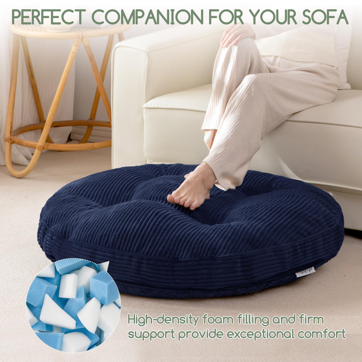 35" Floor Pillow Cushion for Adults (Navy / 4" Thick Round)