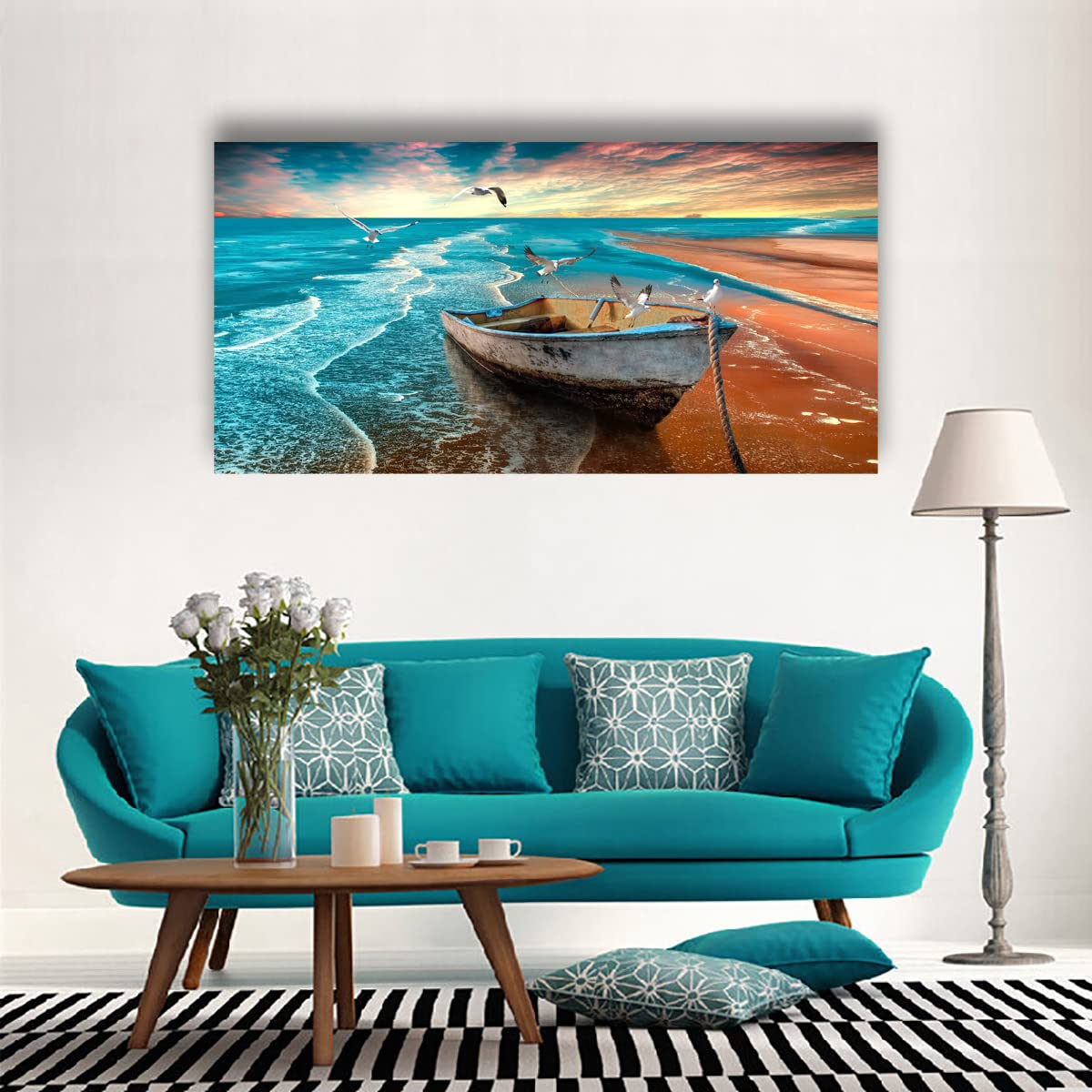 Beach Sunset Pictures Canvas Wall Art For Living Room Bedroom Wall Decor (40"L x 20"W / Beach Sunset Pictures Canvas Art)