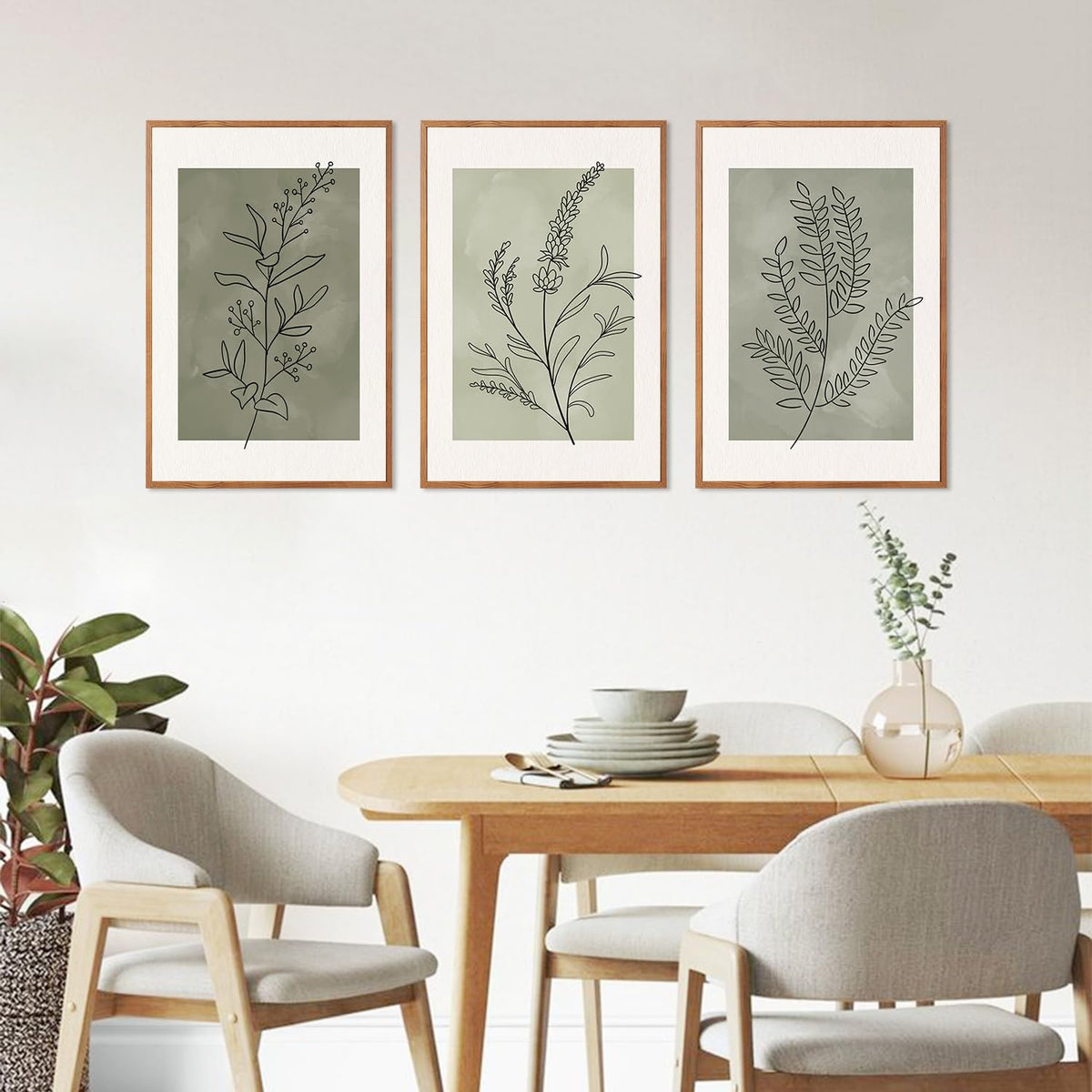 Sage Green Framed Canvas Wall Art (Minimalism Floral / 16"L x 24"W)