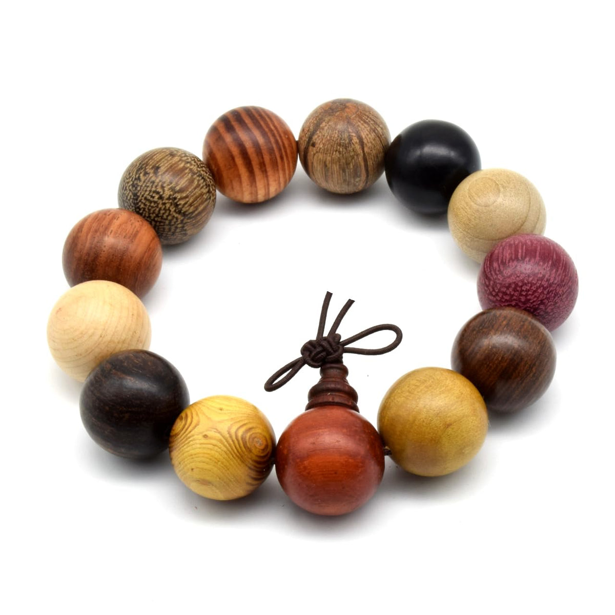 Unisex Natural Colorful Wood Buddhist Prayer Beads Bracelet Necklace Tibetan Mala Prayer Beads (18mm 13beads)