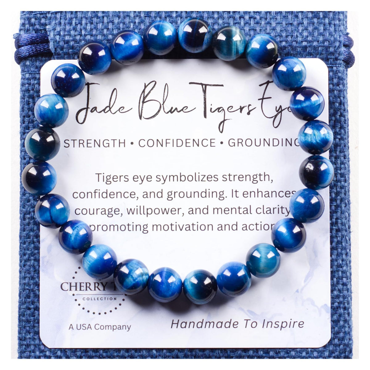 Jade Blue Tiger's Eye 8mm Beaded Bracelet (Jade Blue Tiger's Eye / Large)