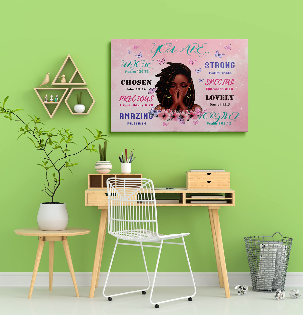 African American Inspirational Girl Wall Art Pink Canvas (Inspirational Girl / 16"L x 12"W)