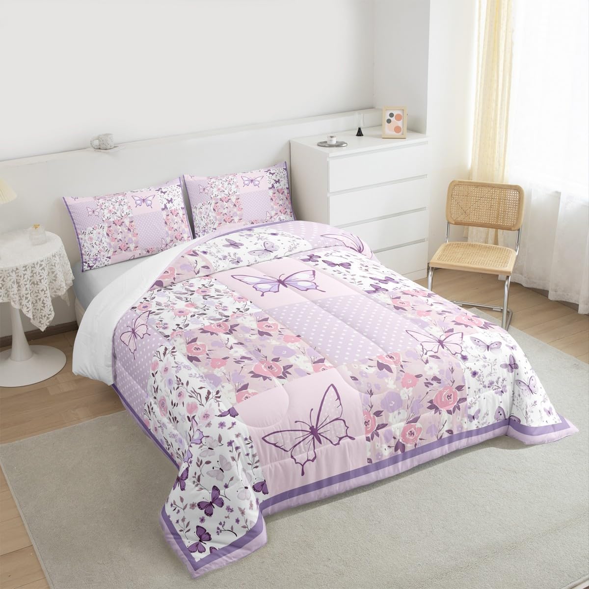 Girls Purple Butterfly Bedding Set Toddler 3 Pcs for Boys Girls (Multi 822 / Toddler)