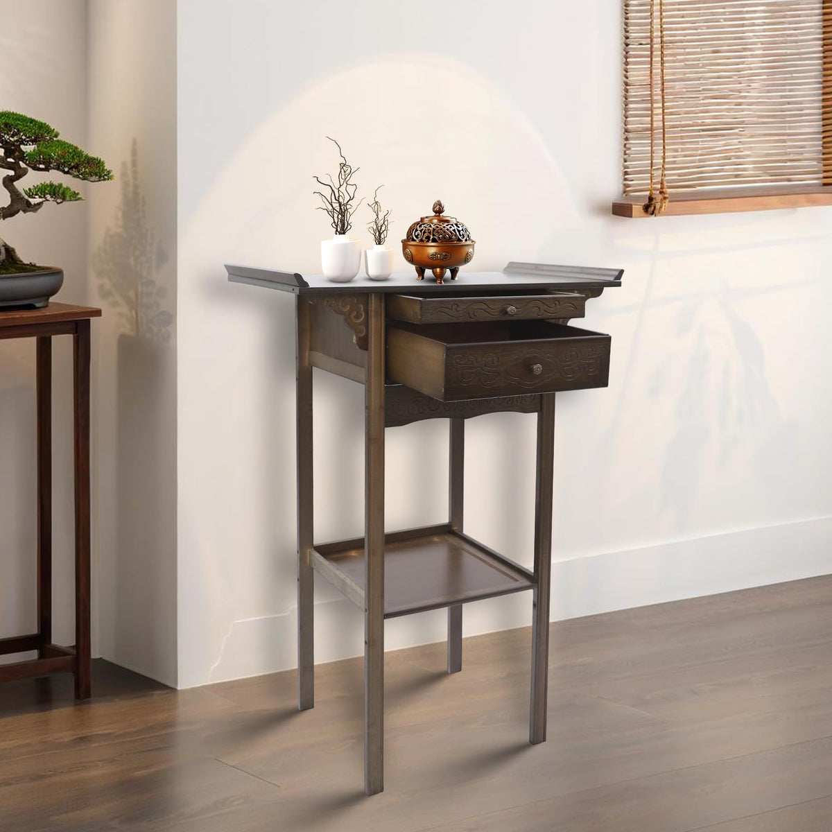 Altar Table Modern Tribute Platform Table Meditation Tables with Storage Drawers Porch Tables with Pull (25.98*15.75*39.37in)