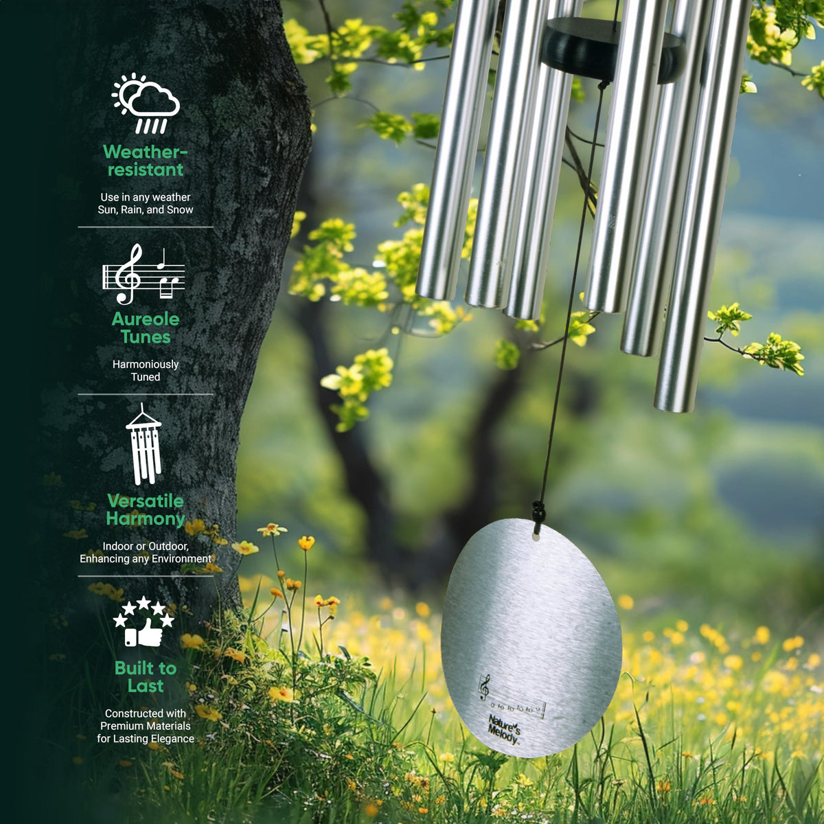 Nature’s Melody Aureole Tunes Wind Chimes (42" / Black Or Rose Gold Or Silver)