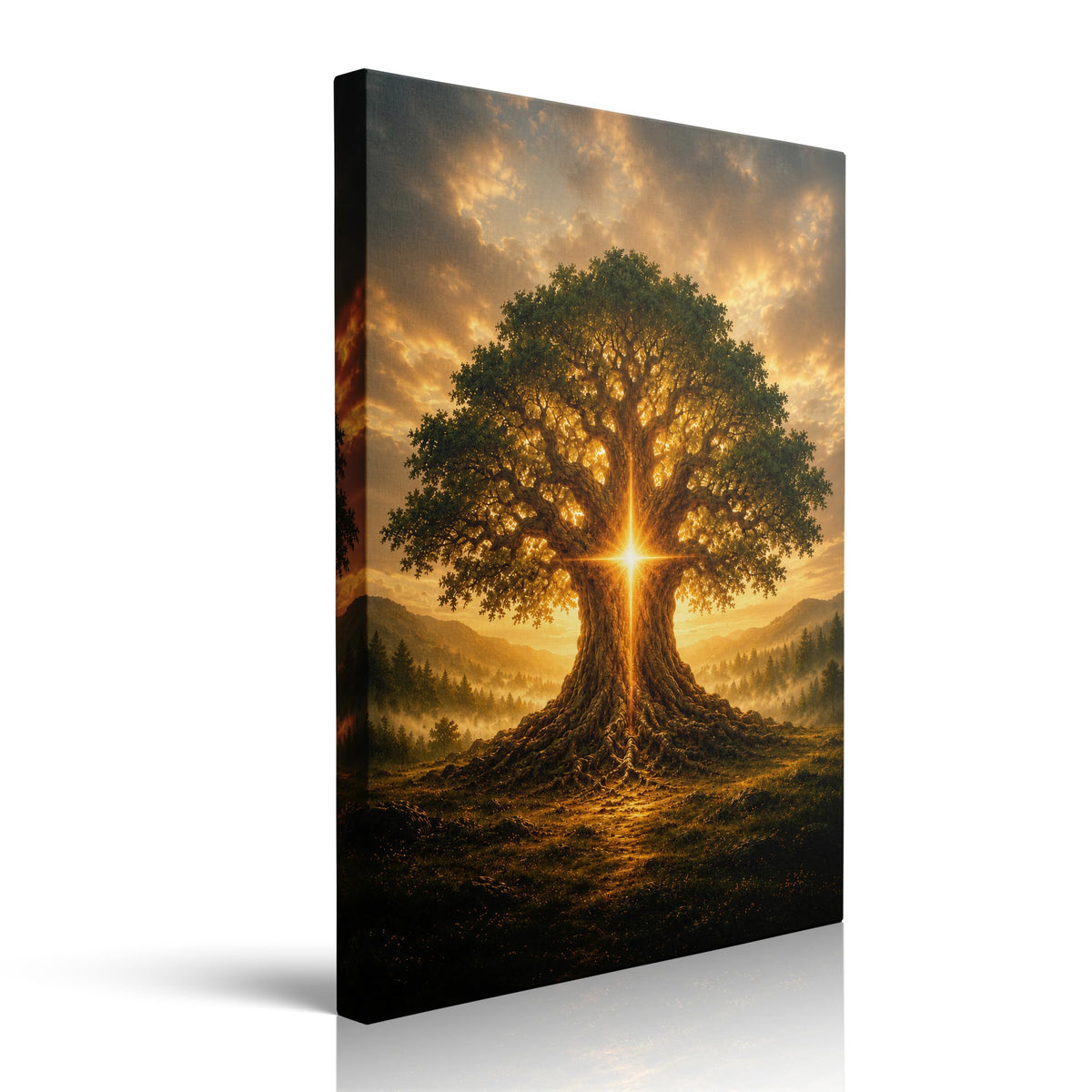 Tree of Life Canvas Wall Art Framed Golden Spiritual Landscape 12x16 Inch (Golden Tree / 16"L x 12"W)