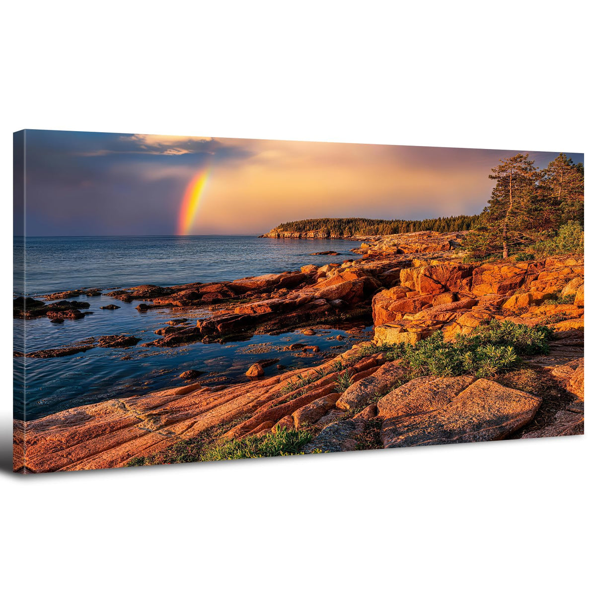 Coastal Rocky Beach Wall Art Sunset Rainbow Seaside Scene Wall Decor for Living Room Nature Painting Canvas Prints Seascape Ocean Wave Picture National Park Poster Bedroom Office Decorations 20x40" (40"L x 20"W / Field03)