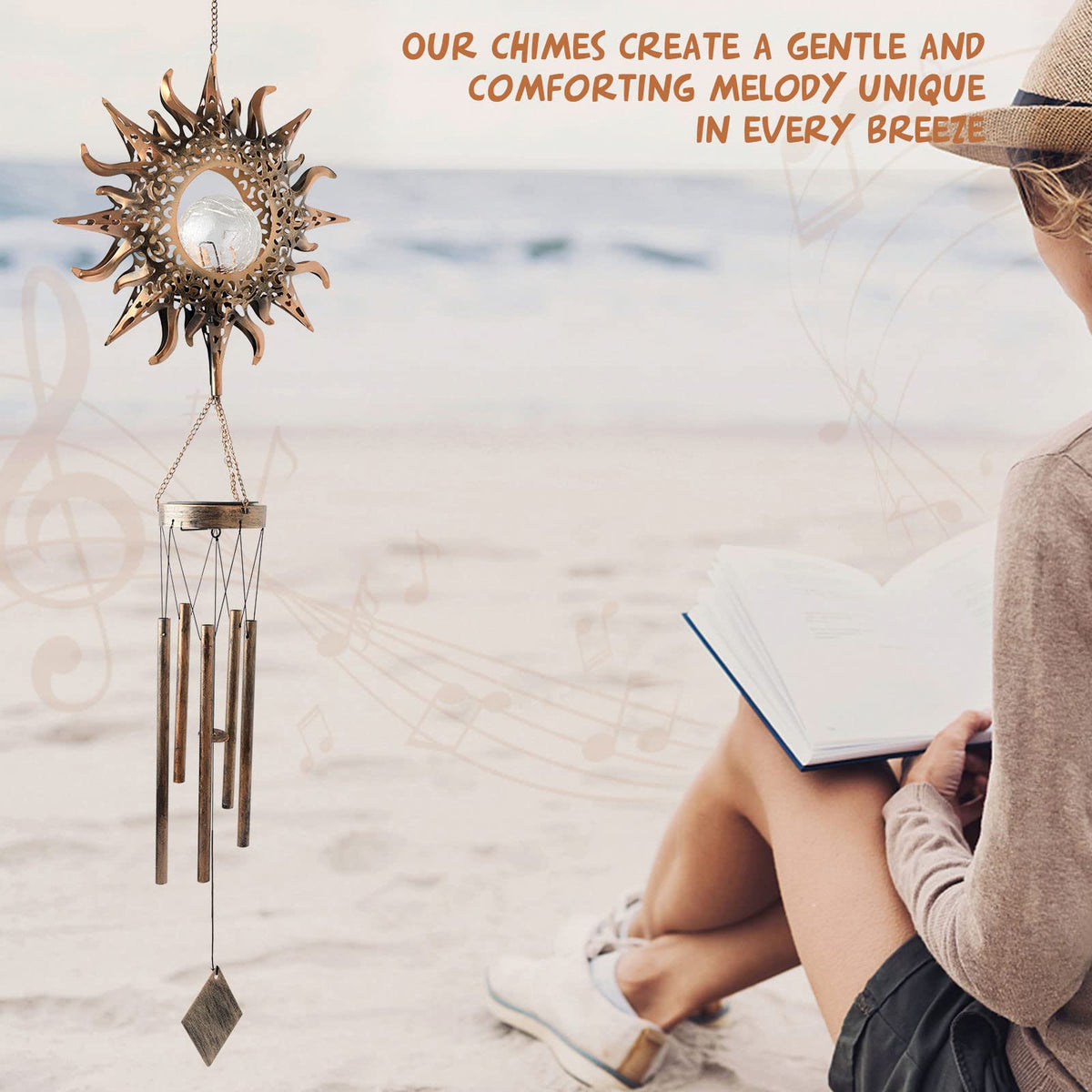 Sun Wind Chimes Solar Retro Windchimes Sympathy Gift (Sun)