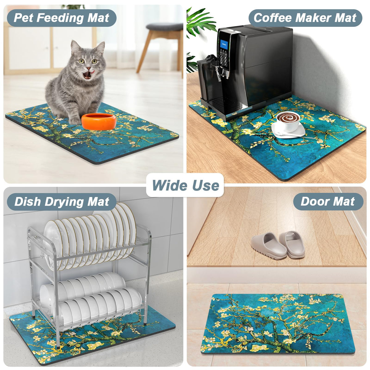 Coffee Mat 16" x 24" Coffee Bar Mats for Espresso Machine Station Accessories and Organizer (Almond Blossom / 16" x 24")