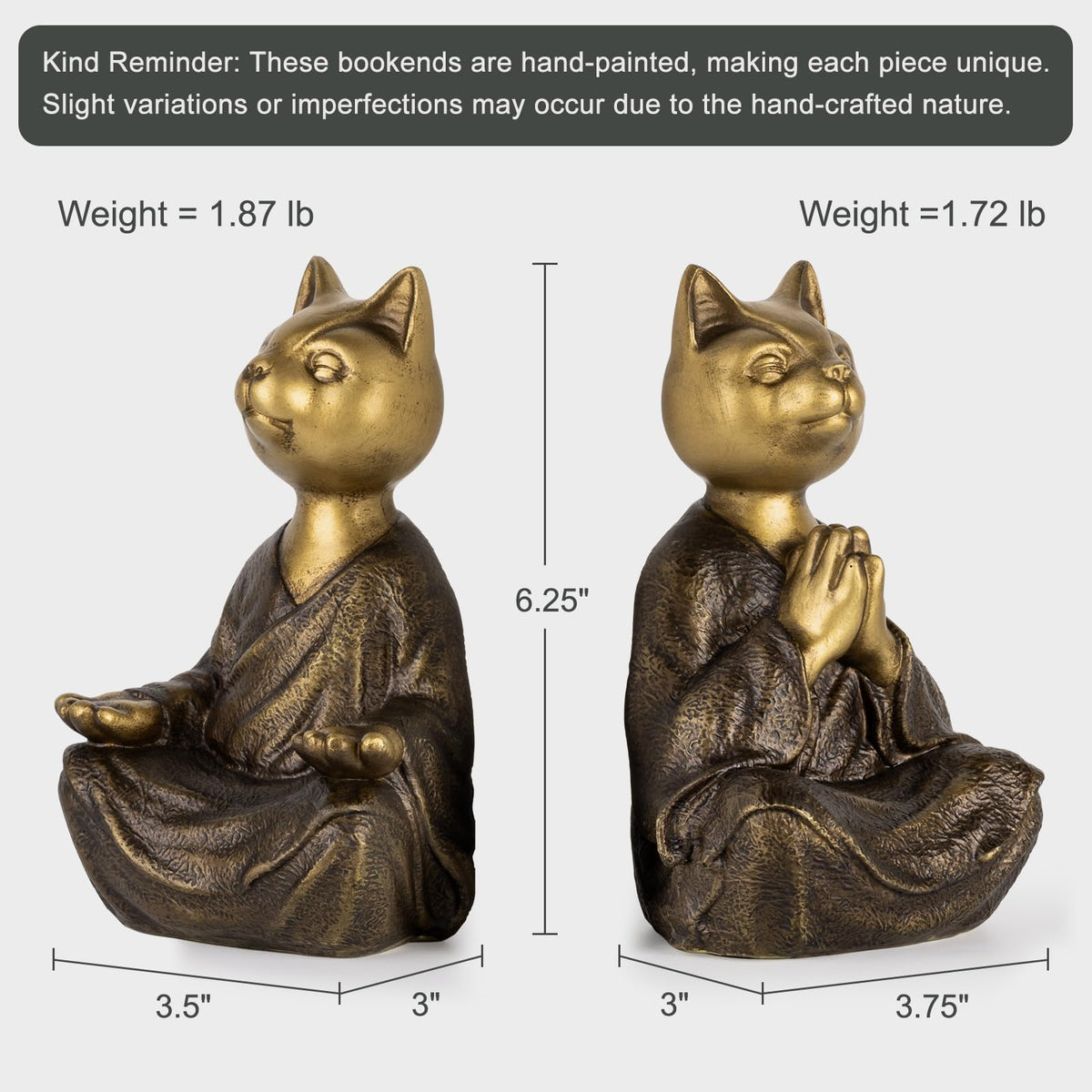 Meditating Cat Bookends (Gold)