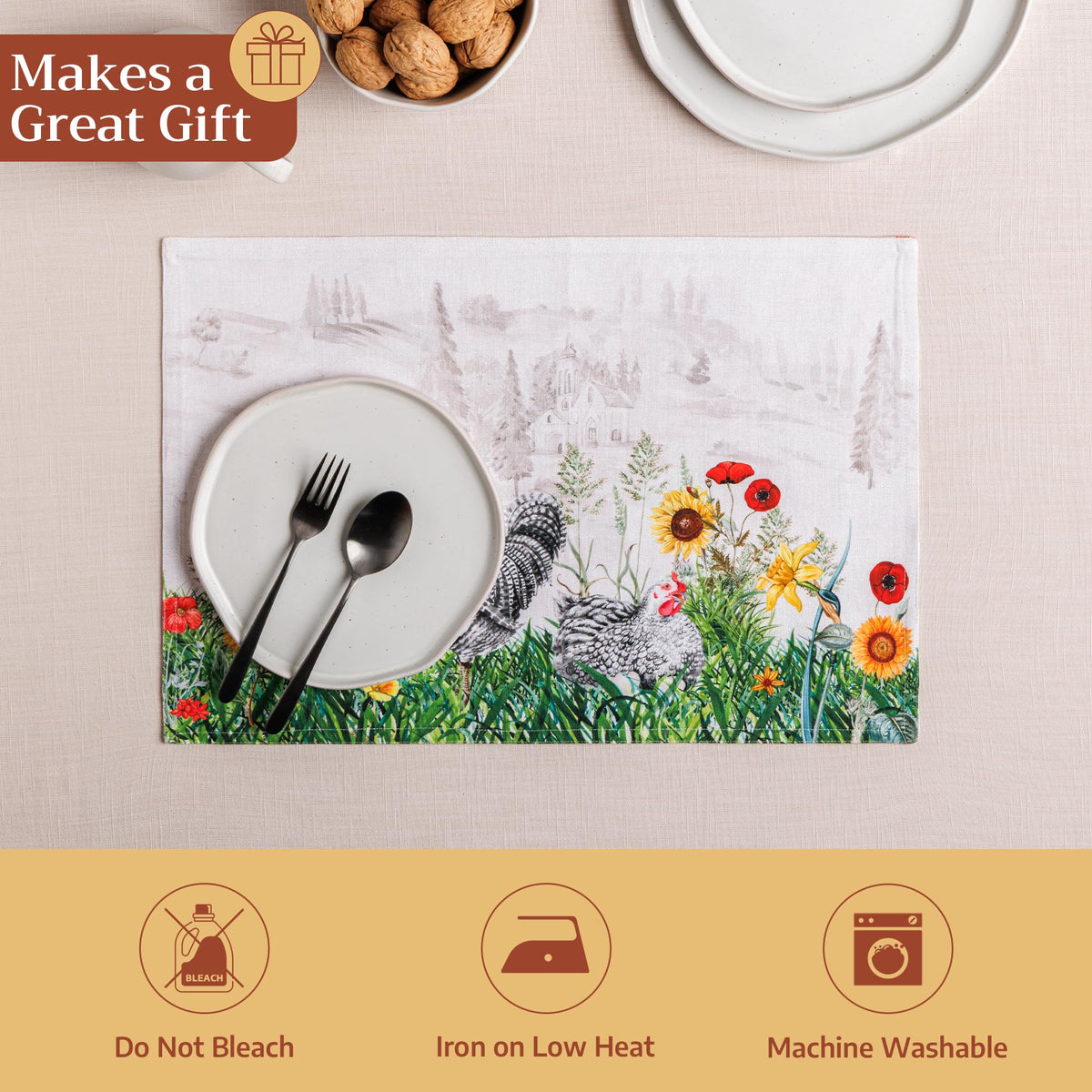 Placemats Set of 4 Reusable 100% Cotton (106 - Basse Cour / 13" X 19" (Pack of 4))