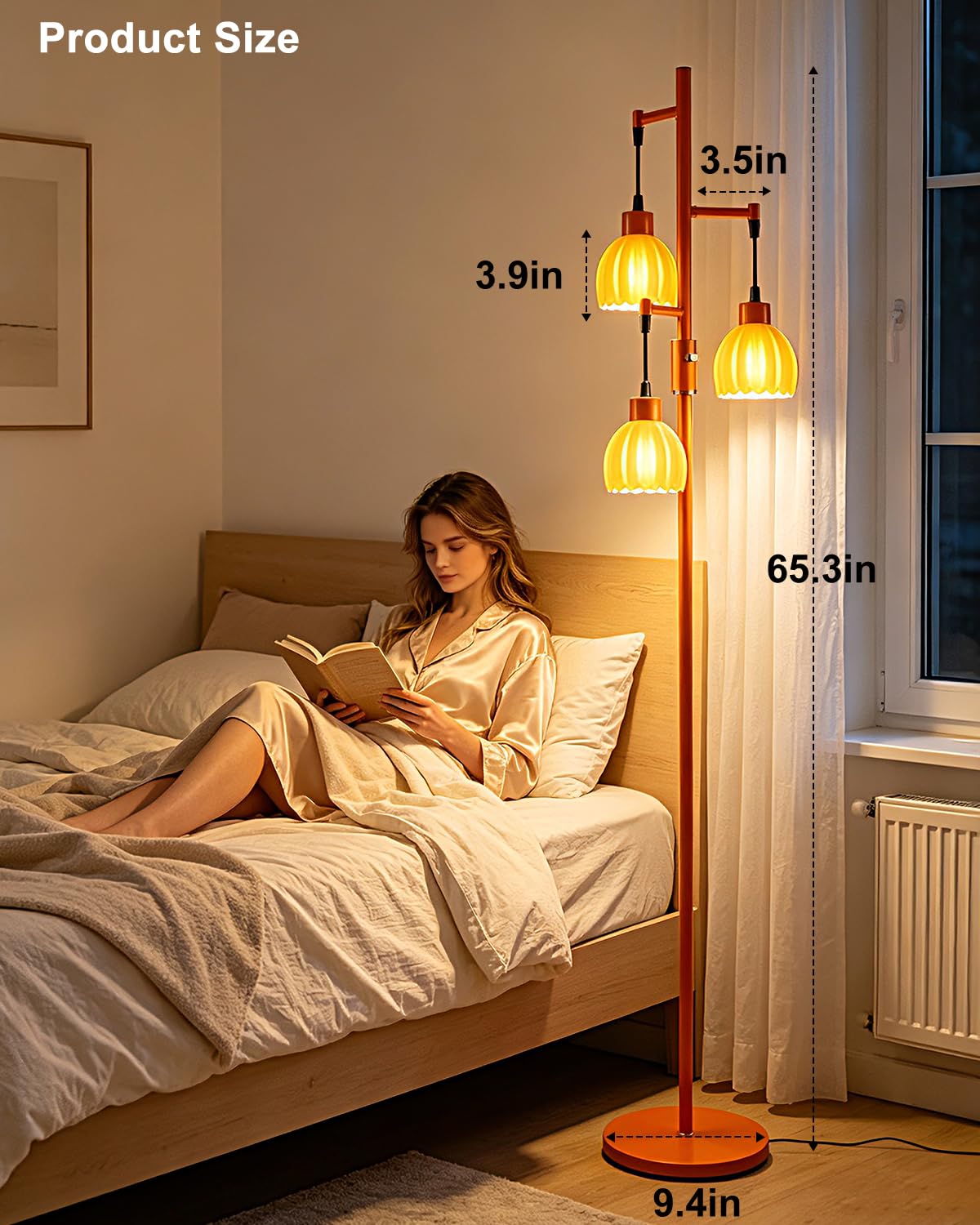 65'' Glass Floor Lamp Dimmable Orange with Lotus Glass Shade & 3000K Bulbs Included 3 (3 Orange Lotus-Orange)