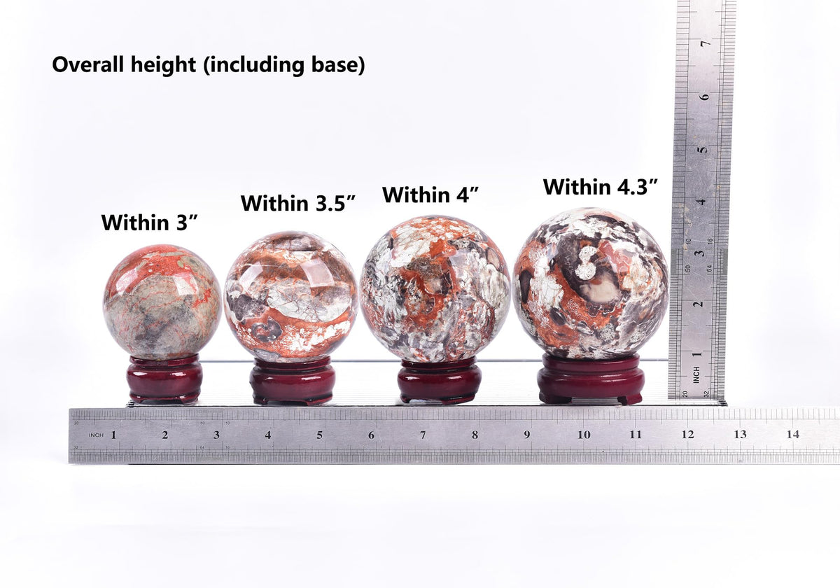 Crystal Sphere Money Agate Decorative Ball for Living Room Decor (Money Agate - Red / 2.8-3.2 IN)