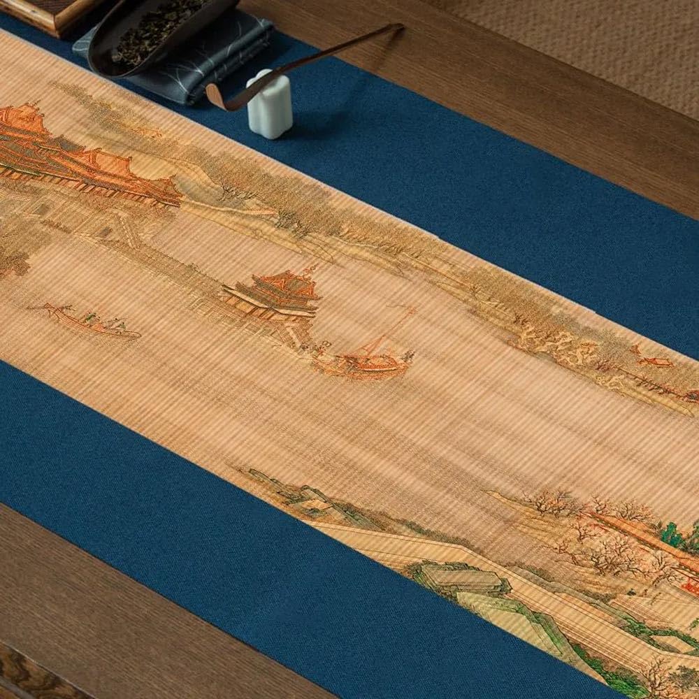 Asian Style Bamboo Table Runner (Along the River During the Qingming Festival / 12x72 Inch)