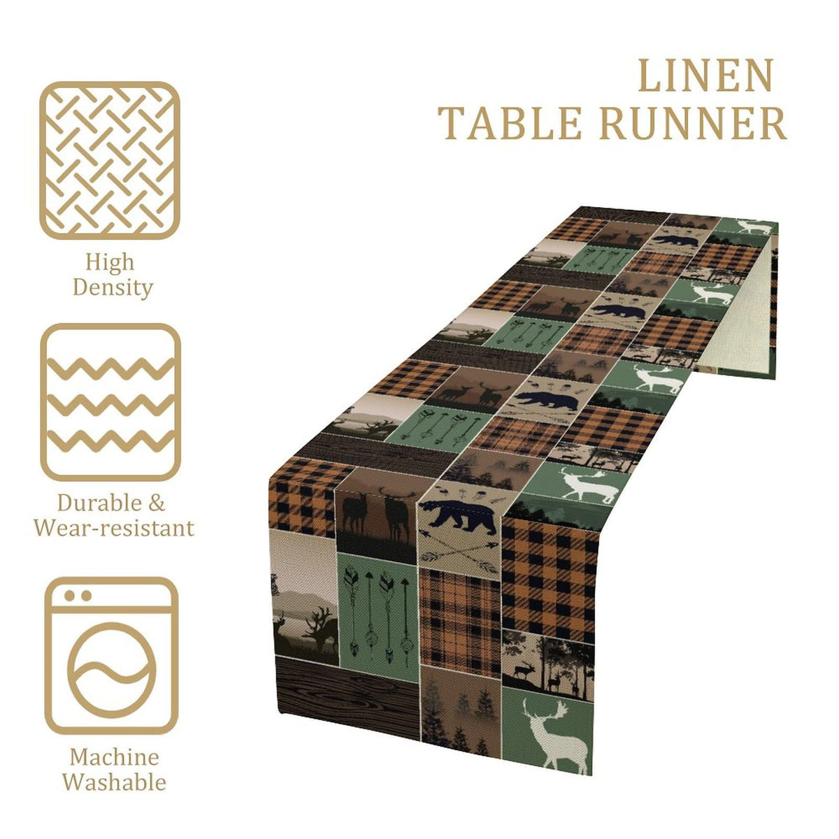 Rustic Country Cabin Hunting Moose Table Runner (13x90inch / Bear-4)