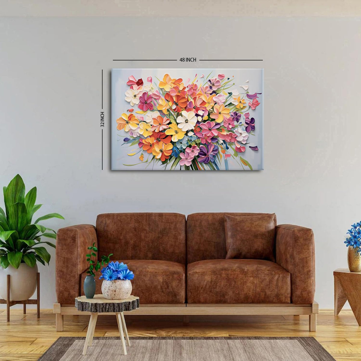 Colorful Wildflower Wall Art Watercolor Daisy and Poppy Floral Canvas Prints Large Botanical Flower Wall Decor for Living Room Bedroom Bathroom (48"L x 32"W / Flower-1)