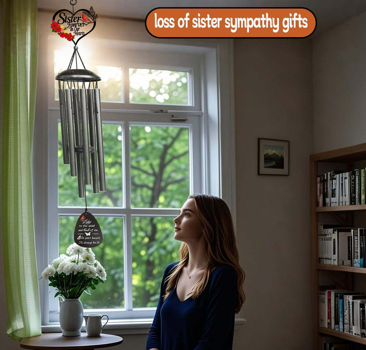 40" Sister Wind Chime Memorial Gifts for Loss of Sister
