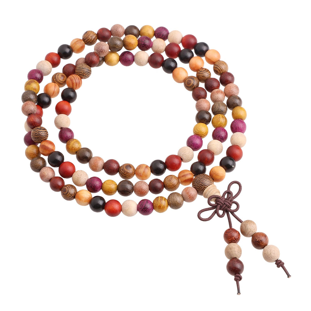6mm 108 Beads Natural Wood Mala Necklace (Multicolored)