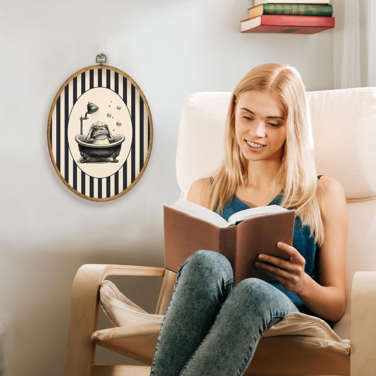 Vintage Funny Frog Bathroom Oval Wall Art Prints Decor 8.6x11.4 (Colour 74)