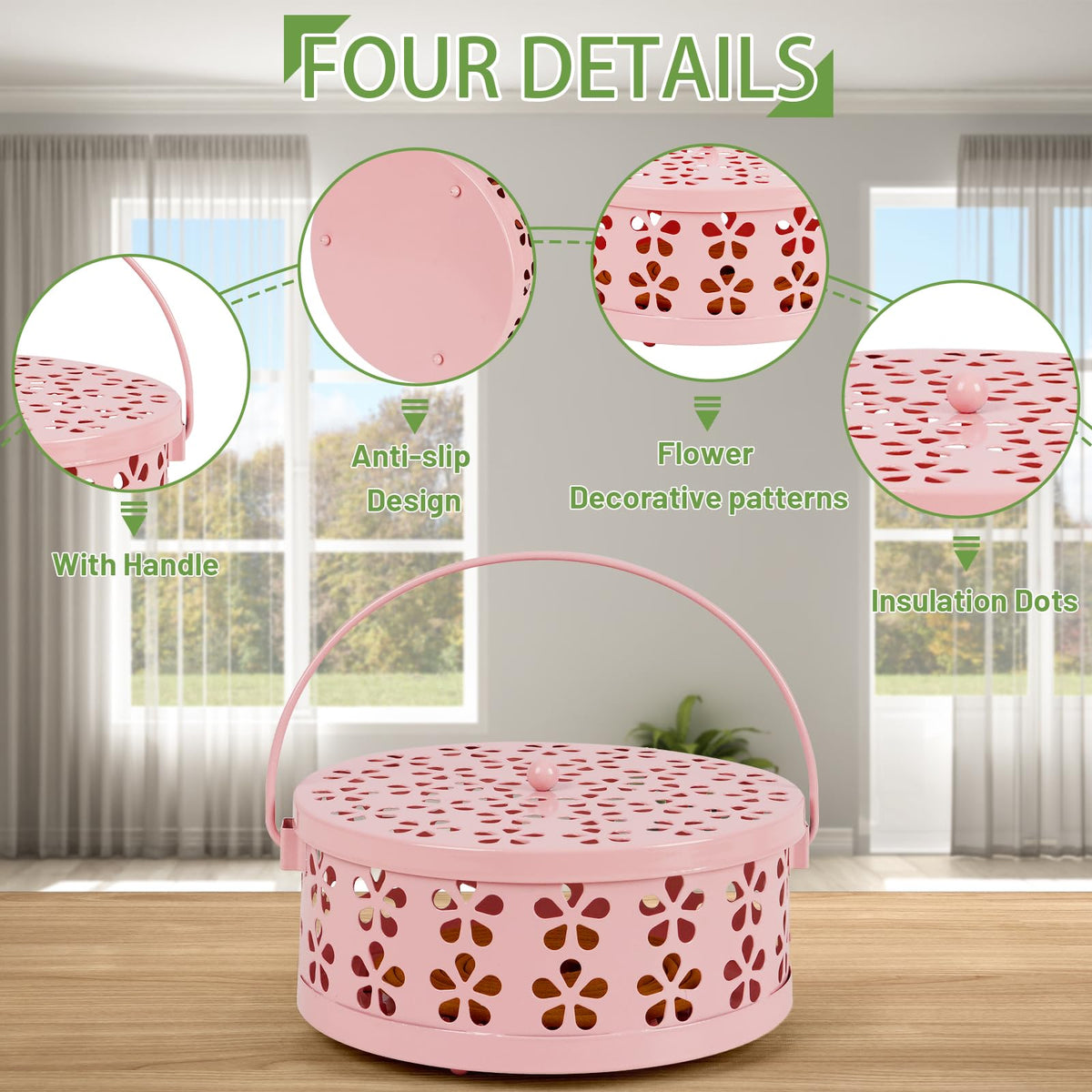 2 Pack Portable Iron Mosquito Coil Holder with Handle (2 Pack Pink)