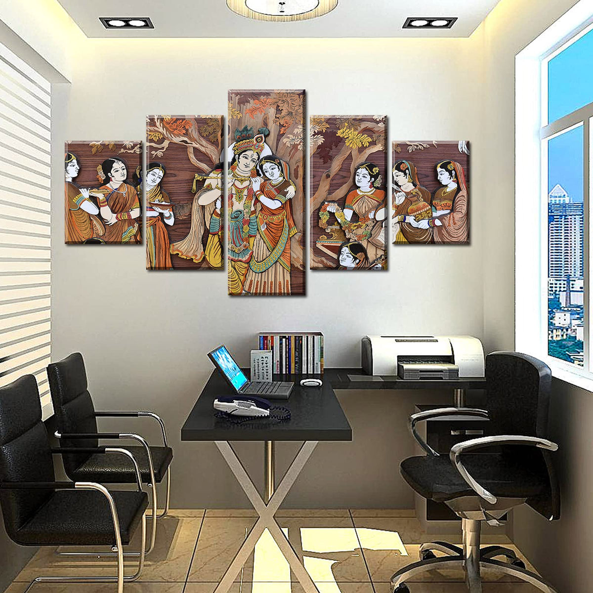 Radha Krishna Canvas Wall Art (60"W x 32"H / Indian Buddha-2)