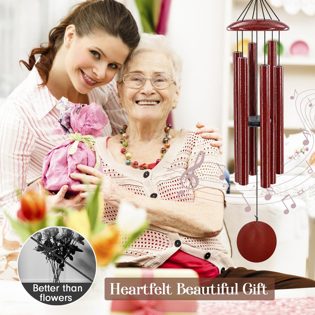 45 in Memorial Wind Chimes Large with 6 Heavy Tubes (45“Ruby Red)