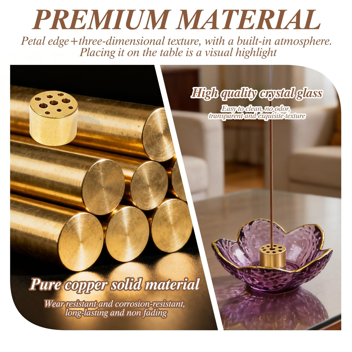 Incense Burner Glass Insence Stick Holder for Sticks (Upgraded & Larger Cherry Blossom With Gilt-edged)