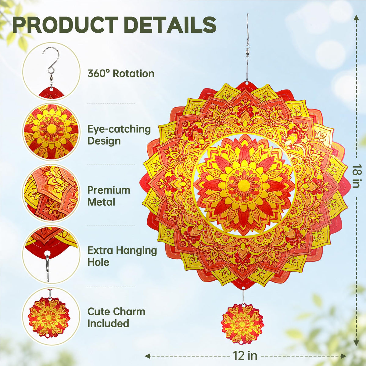 Mandala Wind Spinner 12 Inch (MandalaSunflower)
