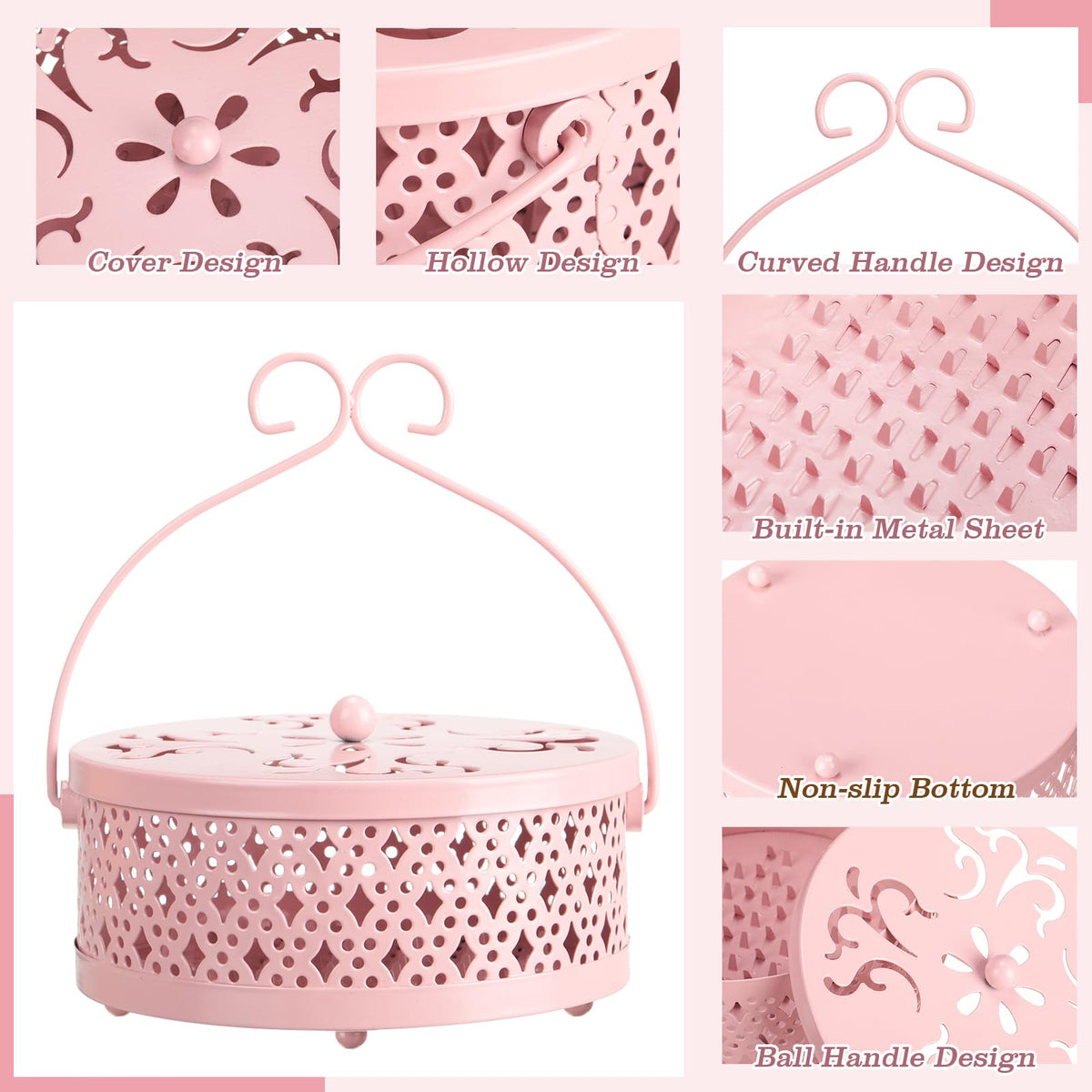 2 Pcs Incense Coil Holder Set (Pink)
