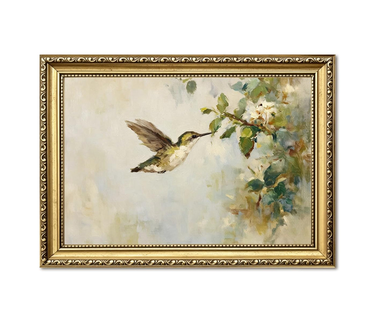 Hummingbird Wall Art Vintage Bird Floral Wall Decor Picture Rustic Cottagecore Animal and Botanical Canvas Painting Print for Living Room Bedroom Bathroom 24x16 inch Gold Framed (Animal-O / 24"L x 16"W)