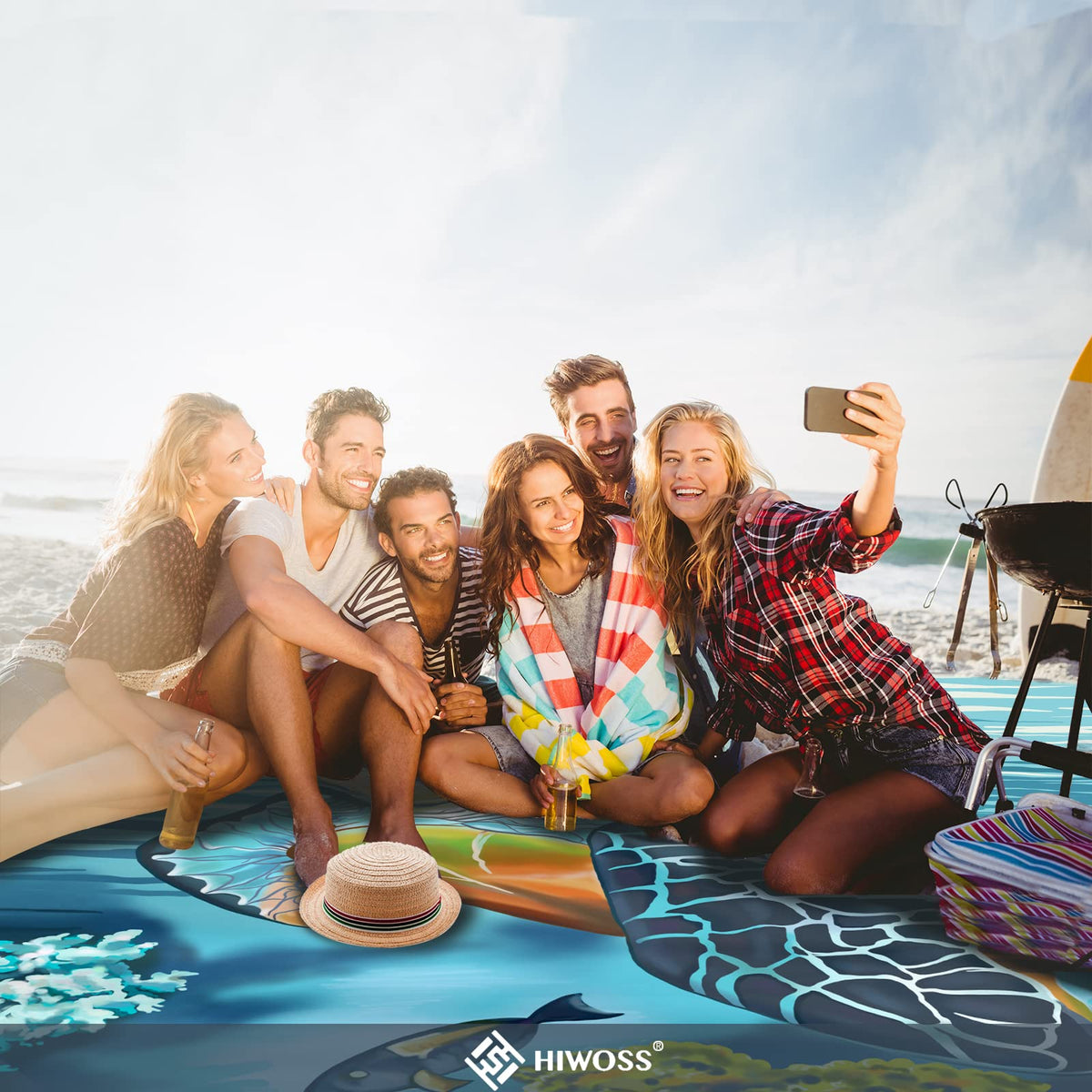 Beach Blanket Waterproof Sandproof Oversized 95”x 80” (Turtle Plus)