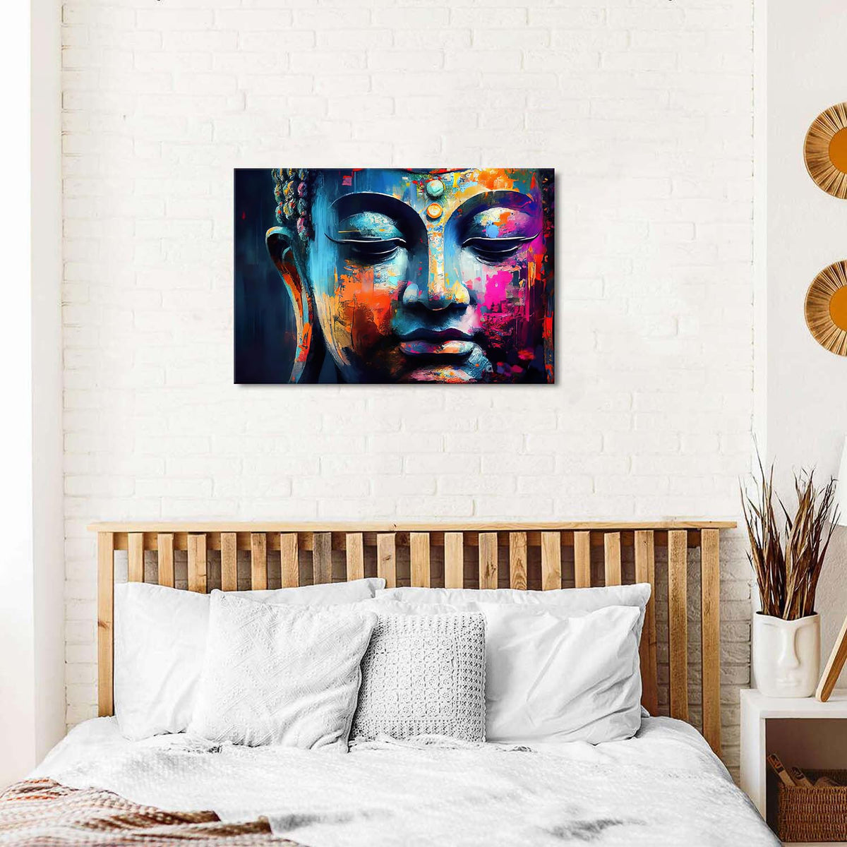 Buddha Wall Art for Meditation Room Colorful Zen Painting Modern Home Living Room Decor Buddhist Statue Poster Bedroom Picture Canvas Prints Buddha Head Spiritual Artwork Office Decorations 20x30" (30"L x 20"W / Buddha)