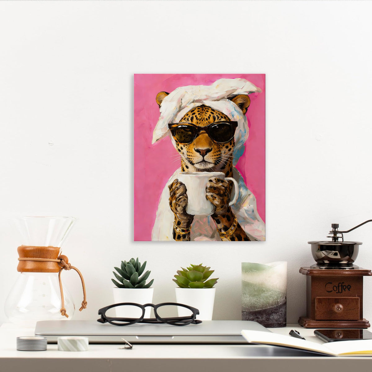 Funny Coffee Leopard Dopamine Wall Art Decor 11x14 Inches (Funny Coffee Leopard)