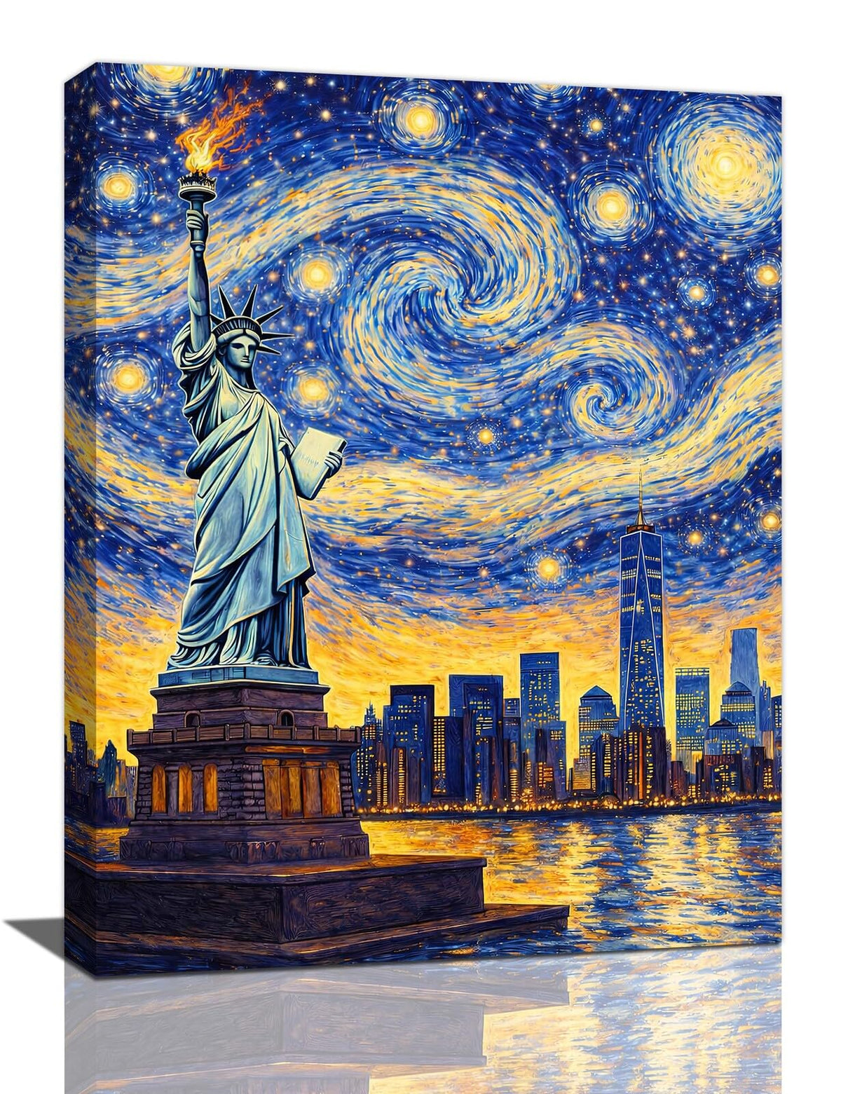 New York City Wall Art Statue of Liberty Wall Decor Starry Night Canvas Painting Pictures for Bathroom Bedroom Living Room 12"x16" (Statue Of Liberty Starry Sky / 16"L x 12"W)