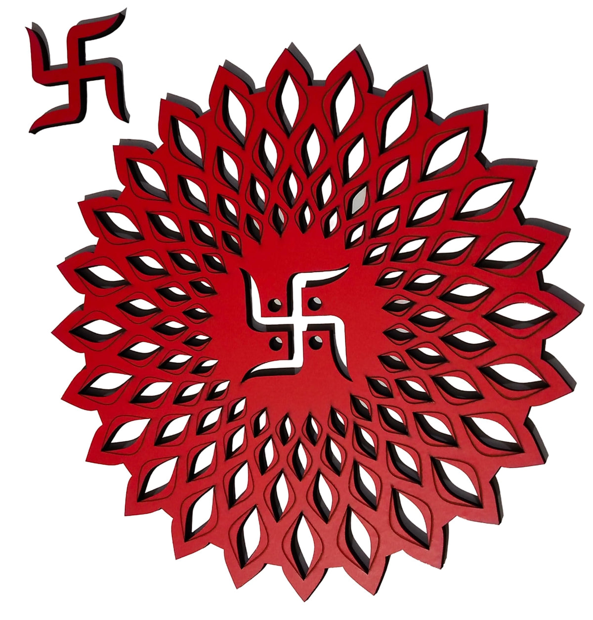 Red Round Decorative Wall Art Mdf Wooden Chakra For Temple (Marking -Red / 18"L x 18"W)