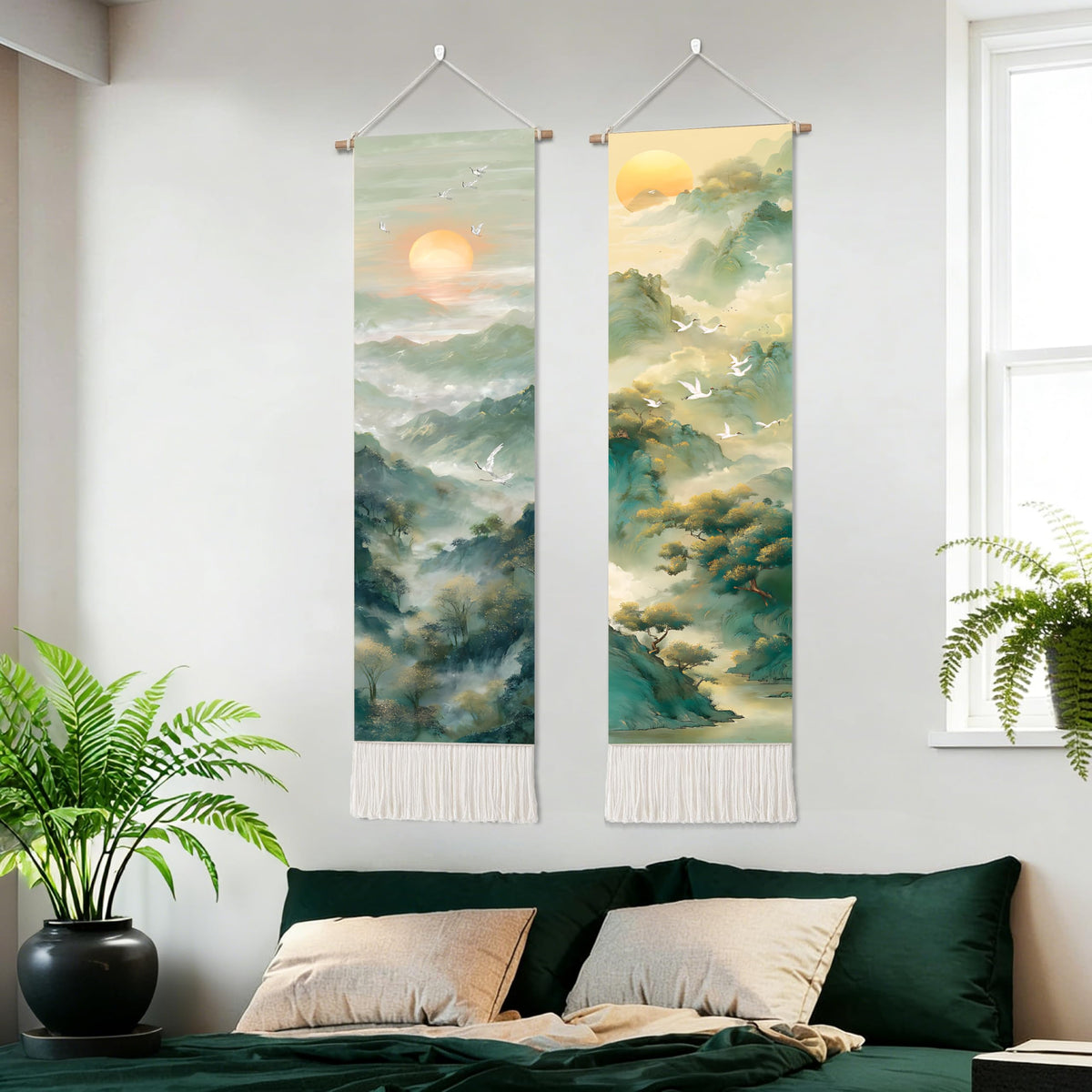 2 Pack Long Vertical Wall Tapestry (Mist Mountain Layers / 13"Wx51"H)