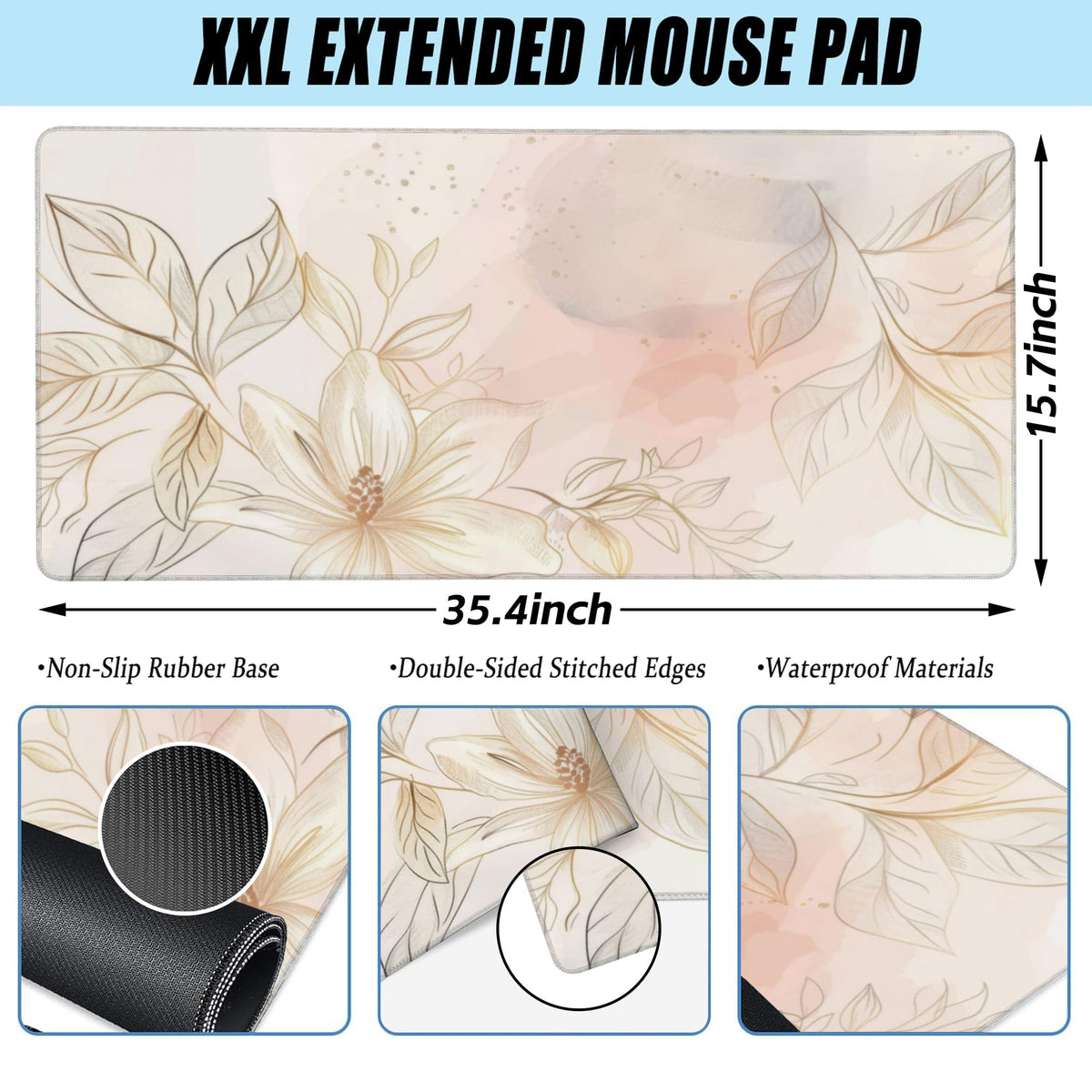 Desk Mat Minimalist Flowers and Leaves Large Gaming Mouse Pad for Desk XXL (15.7" x 35.4" / Minimalist Flowers and Leaves)
