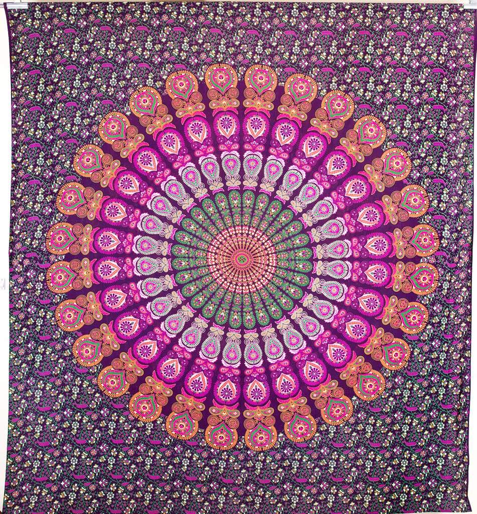 Hippie Mandala Bohemian Tapestry Wall Hanging (90"L x 84"W / Purple orange)