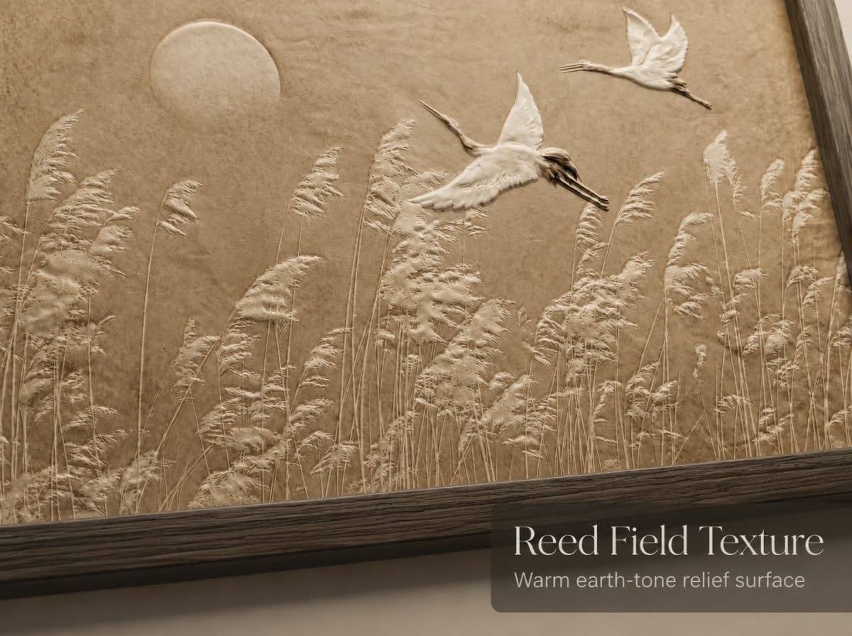 Japandi Flying White Cranes Framed Wall Art Japanese Zen Painting (Crane / 24"L x 12"W)