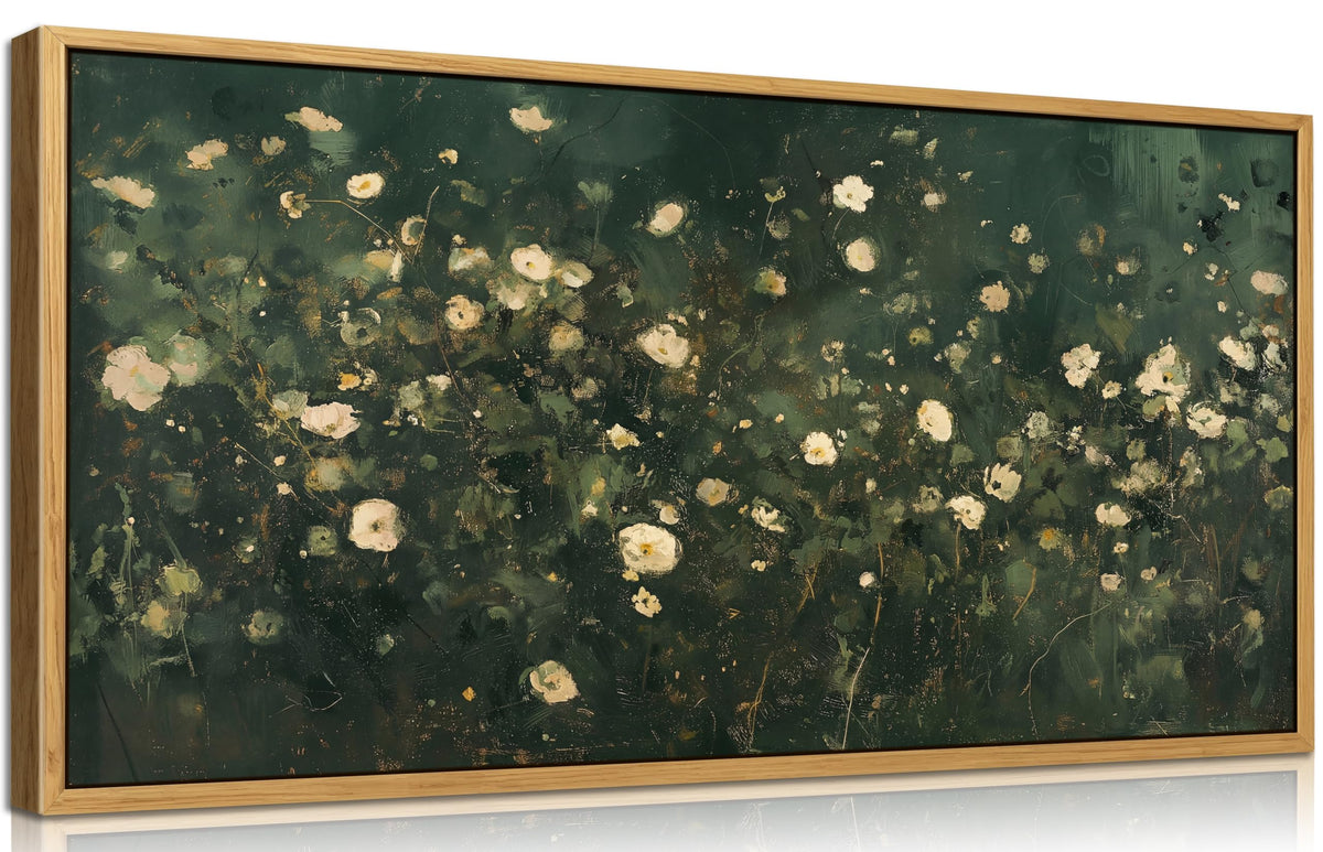 Large Abstract Floral Wall Art Dark Green White Botanical Wildflower Wall Decor Emerald Green Wildflower Painting for Living room Balcony Hotel Entryway Bedroom Home Decoration (Green Flower / 48"L x 24"W)